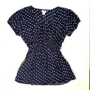 Motherhood Maternity Navy And White Polka Dot Top